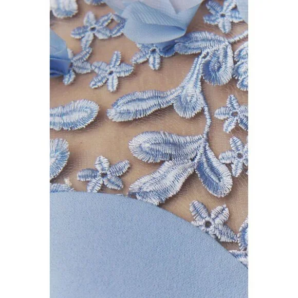 NWT Dress the Population Mila Floral Applique Mini Dress in Sky